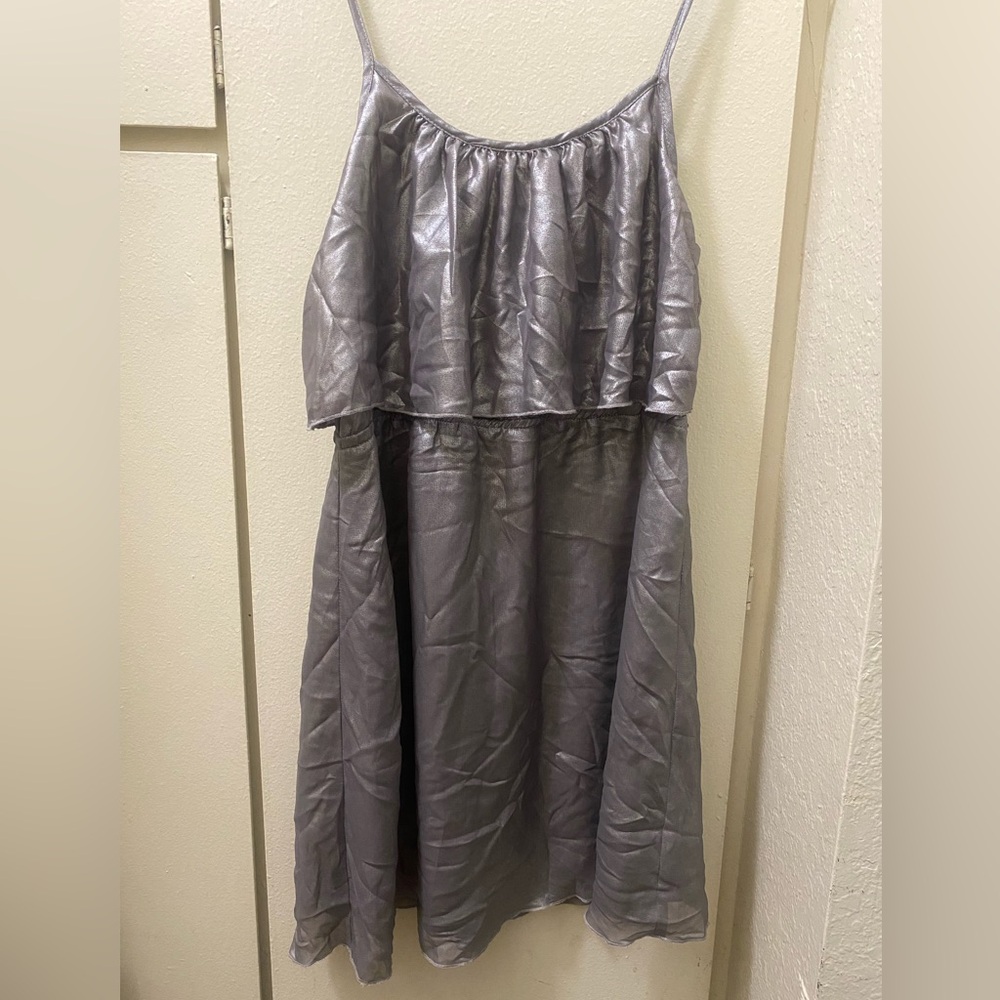 Ali & Kris Small Grey Silver Layered Sleeveless Shimmering Metallic Cami Dress